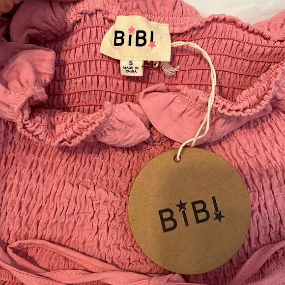 BiBi NWT SzS pink ruffle trim elastic bodice adjustable spaghetti straps top - Picture 4 of 8